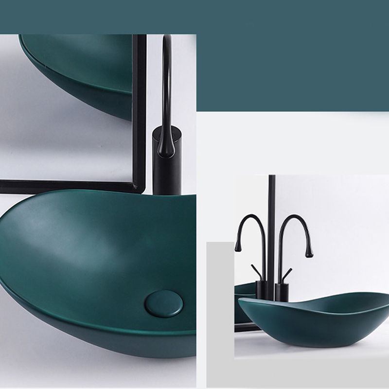 Modern Vessel Lavatory Sink Oval Porcelain with Faucet Vessel Sink
