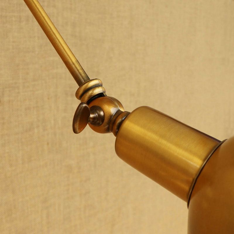 1 Bulb Reading Wall Lamp Retro Style Bowl Shade Iron Adjustable Wall Lighting in Brass for Study Room