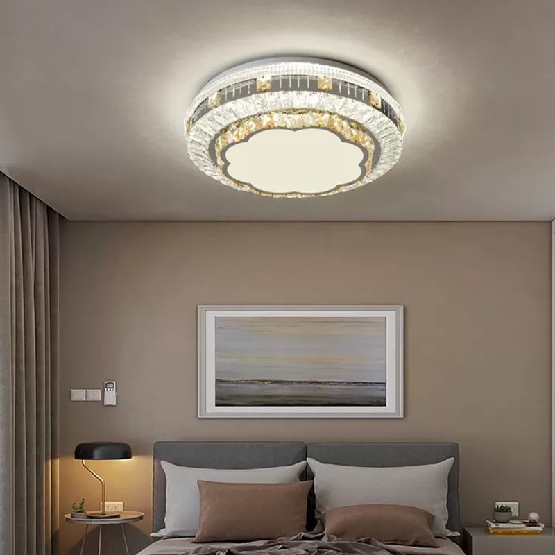 Éclairage de plafond de chambre à coucher de tambour incrusté de cristal LED plafonnier moderne en blanc
