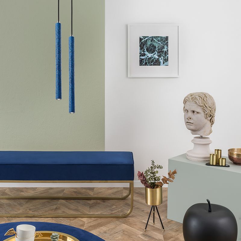 Tube Pendant Lighting Nordic Cement 1 Light Yellow/Blue/Green Hanging Ceiling Light, 12"/21.5"H