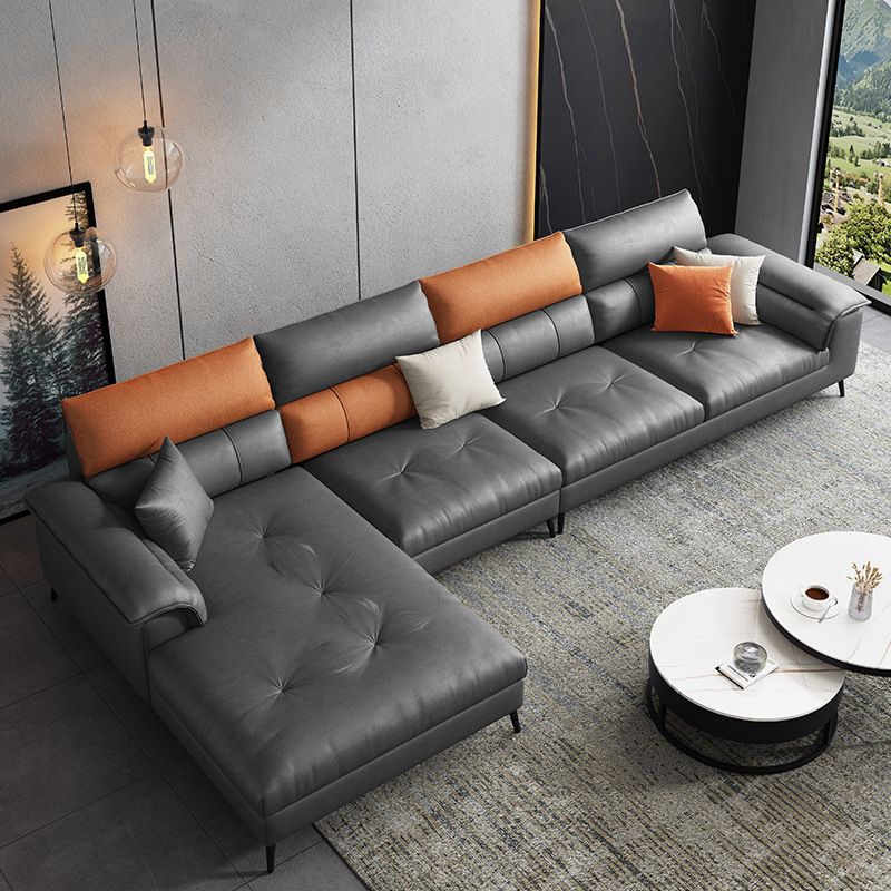 Sewn Pillow Back Sofa & Chaise 137.8" W x 70.87" D x 35.43" H Faux Leather Sofa