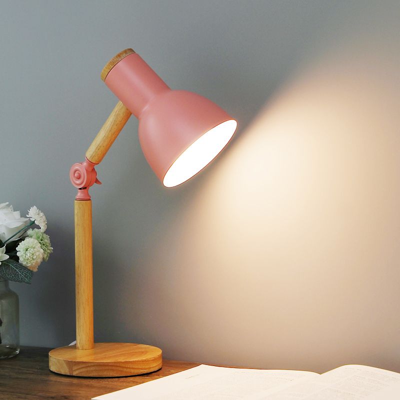 Makaroon Wood Night Tischlichter Bell 1-Licht-Nachttischlampen mit Metallschatten