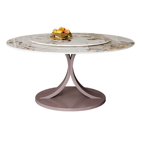 Round Sintered Stone Dining Table Modern Convertible Furniture with Pedestal Base