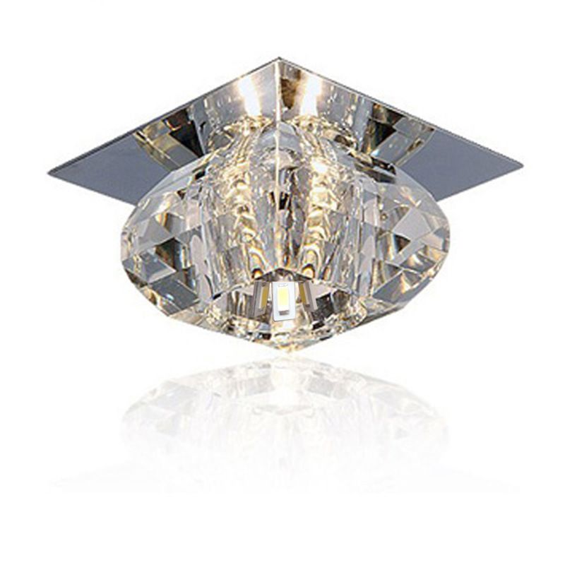 Contemporary Close to Ceiling Lighting Chrome Small Ceiling Mounted Light with Crystal Shade