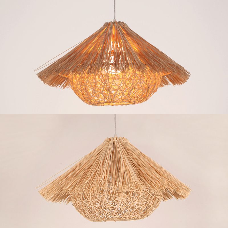 1-Light Bamboo Suspended Lighting Fixture Pendant Light Kit for Dining Room