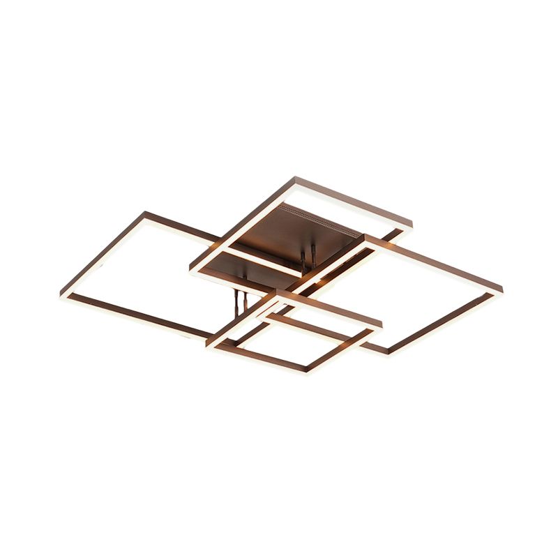 Modern Rectangular Acrylic Semi Flush Light LED 1/2/3 Lights Brown Ceiling Mounted Fixture in Warm/White/Natural Light, 16"/23"/29" Wide