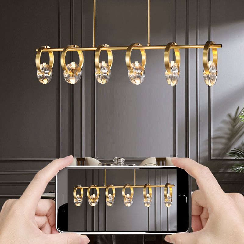 Contemporary Island Light Rings Crystal Island Lights in Gold for Kitchen