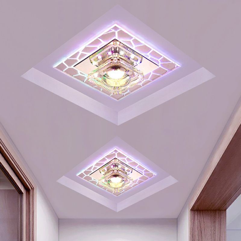 Prismatic Crystal Square Ceiling Lamp Minimalist Clear LED Flush Mount Lighting Fixture for Entryway