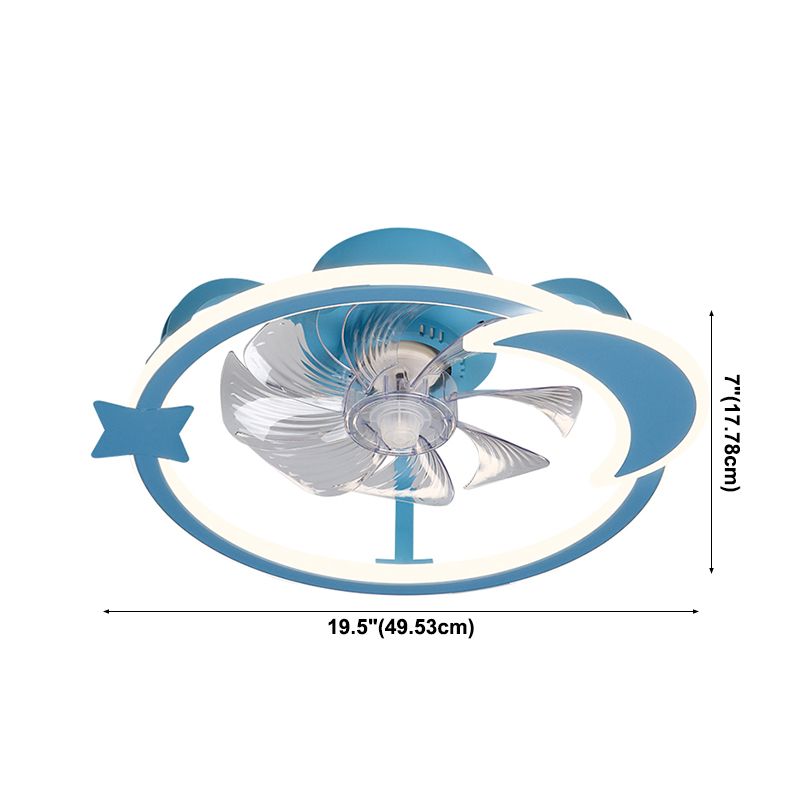 Circular Cartoon Ceiling Fan Light Fixture Children Bedroom LED Semi Flush Mount Lamp