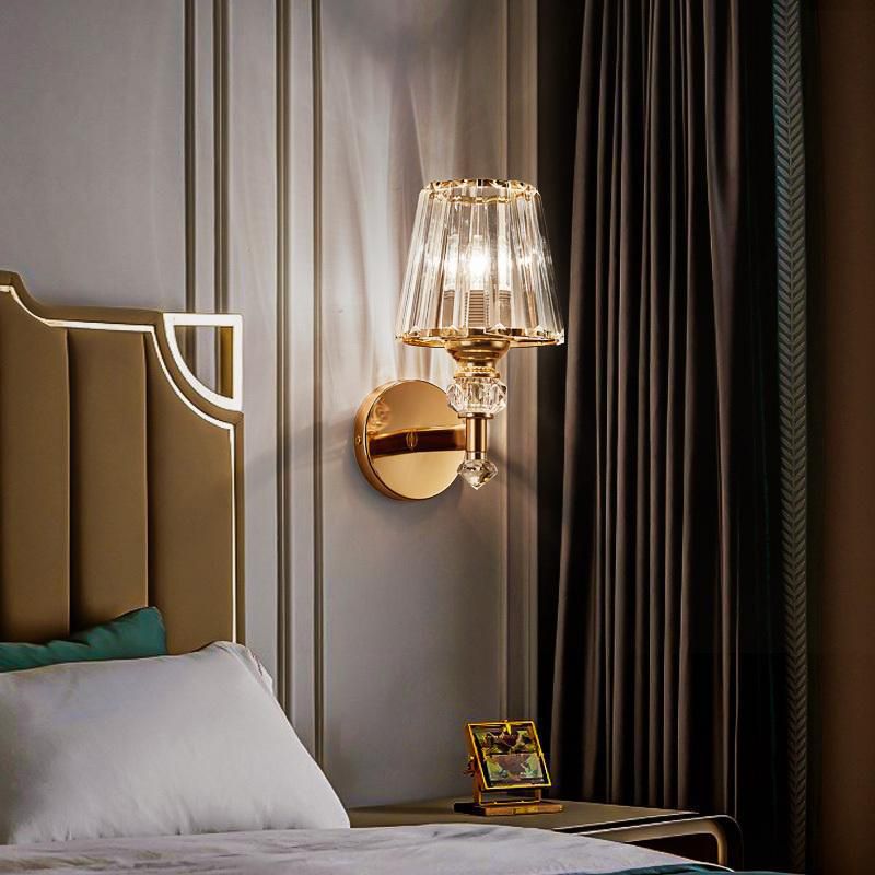 Modern Style Cone Wall Light Sconce Crystal Block 1-Light Wall Mount Lamp in Gold