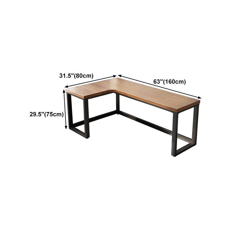 Solid Wood L-Shape Office Desk Industrial Fixed Writing Table