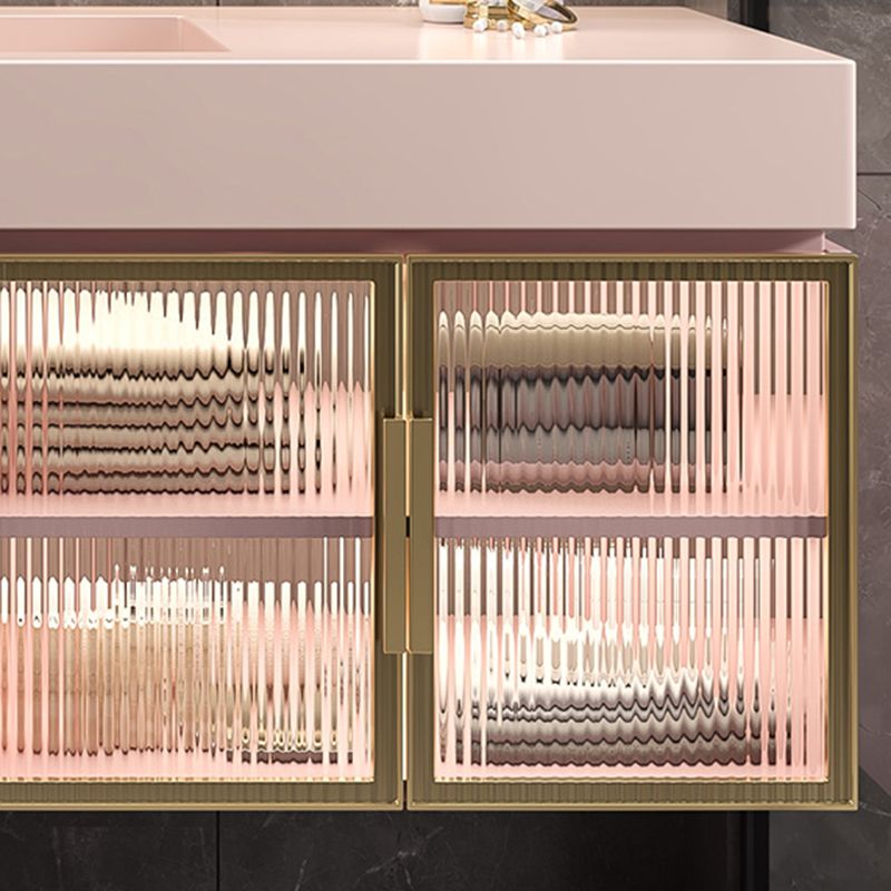 Contemporary Sink Cabinet Mirror Cabinet Bathroom Vanity Cabinet in Pink