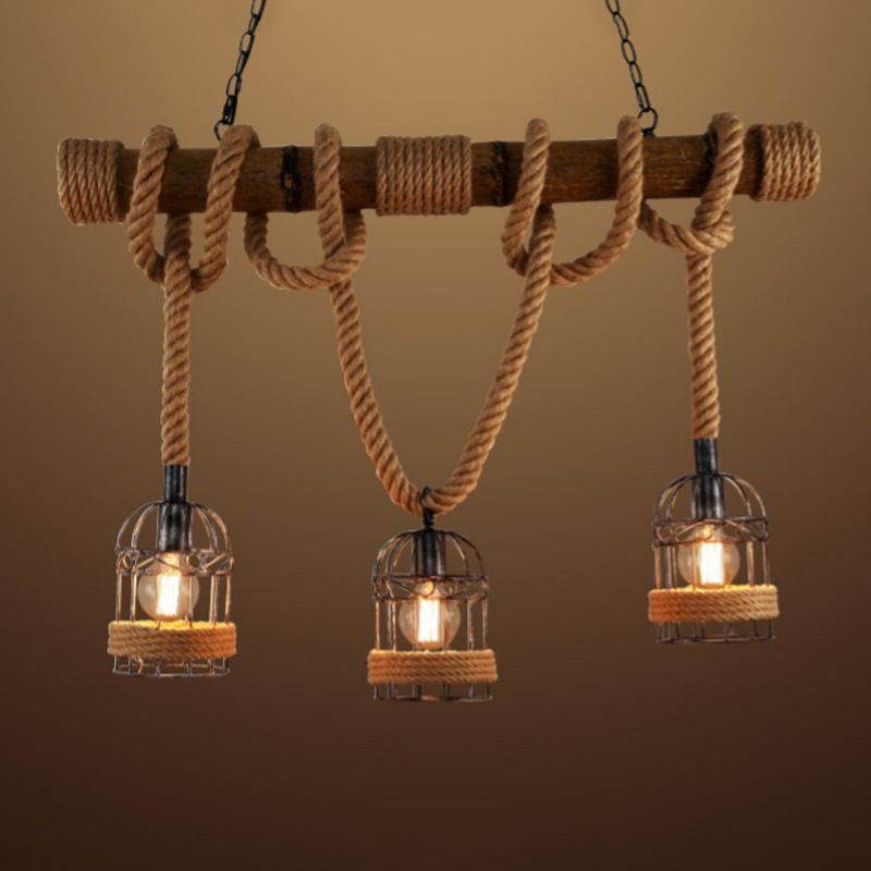 Rope Island Pendant Industrial Style Island Light Fixtures for Living Room