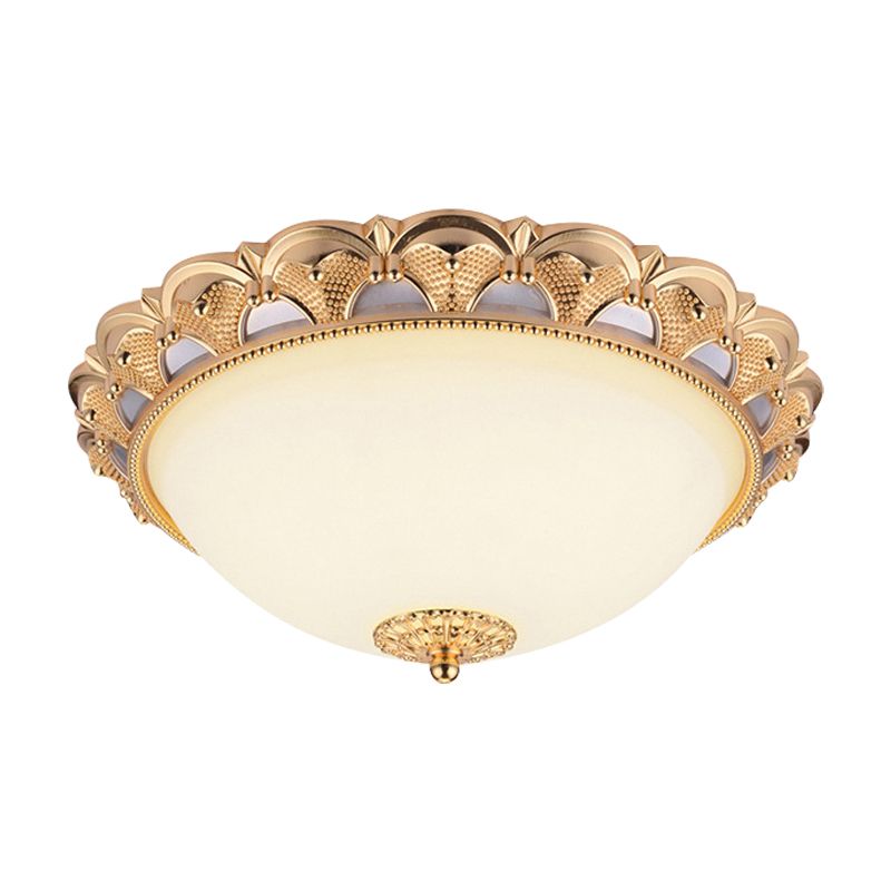 14 "/16" W LED Flushmount Lighting Classic Style Cloche Opaline Glass Ceiling Light Fixture in Gold