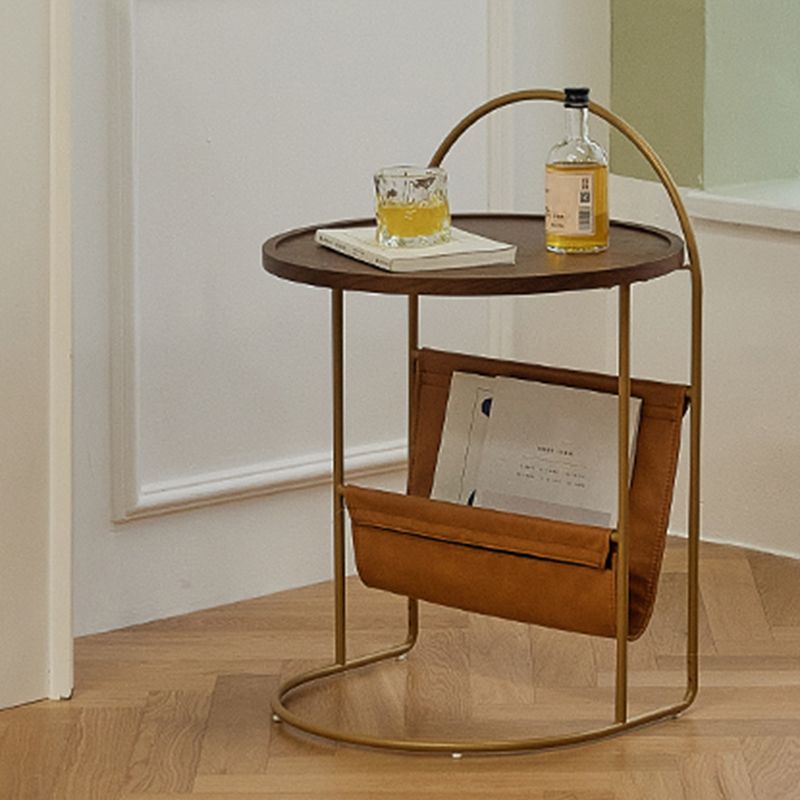 Contemporary Corner Table Round Wood Side Table with Storage