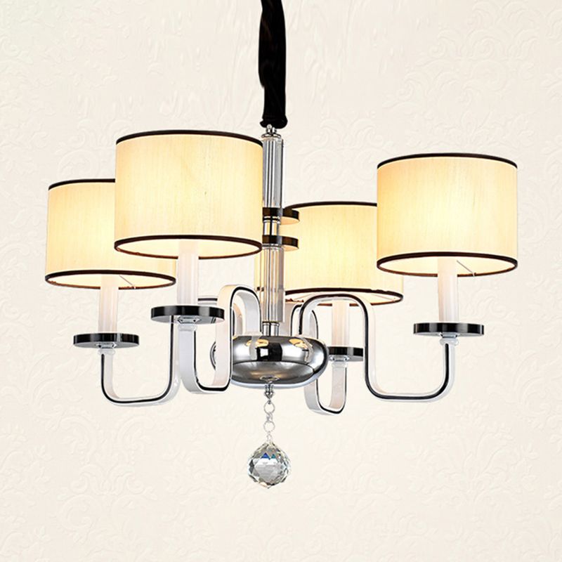 4/6/8 Heads Ceiling Chandelier Modern Living Room Suspension Pendant with Round Fabric Shade in White