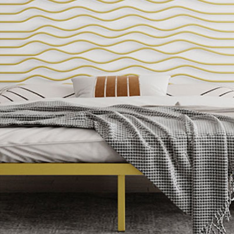 Glam Metallic Standard Bed, Beveled Open-Frame Headboard Bed Frame