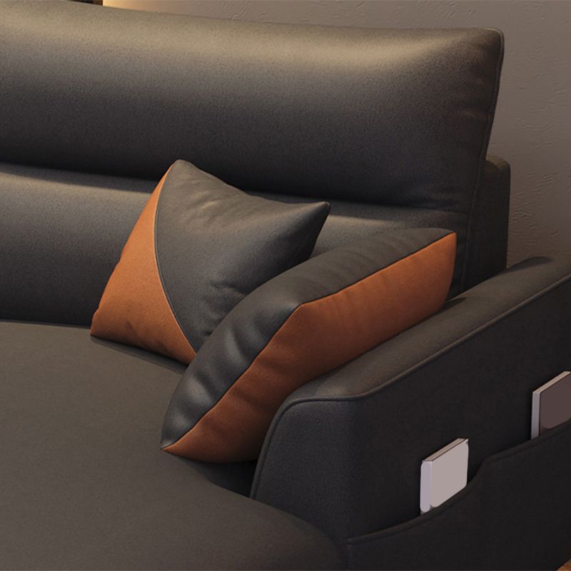 Scandinavian Cushions Square Arm Sofa & Chaise 66.93" D Faux Leather Sofa