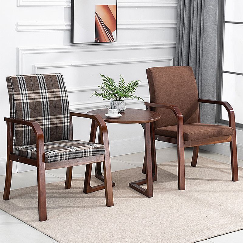 Scandinavian Home Arm Chair Solid Back Wood Upholstered Single Dining Room Chair