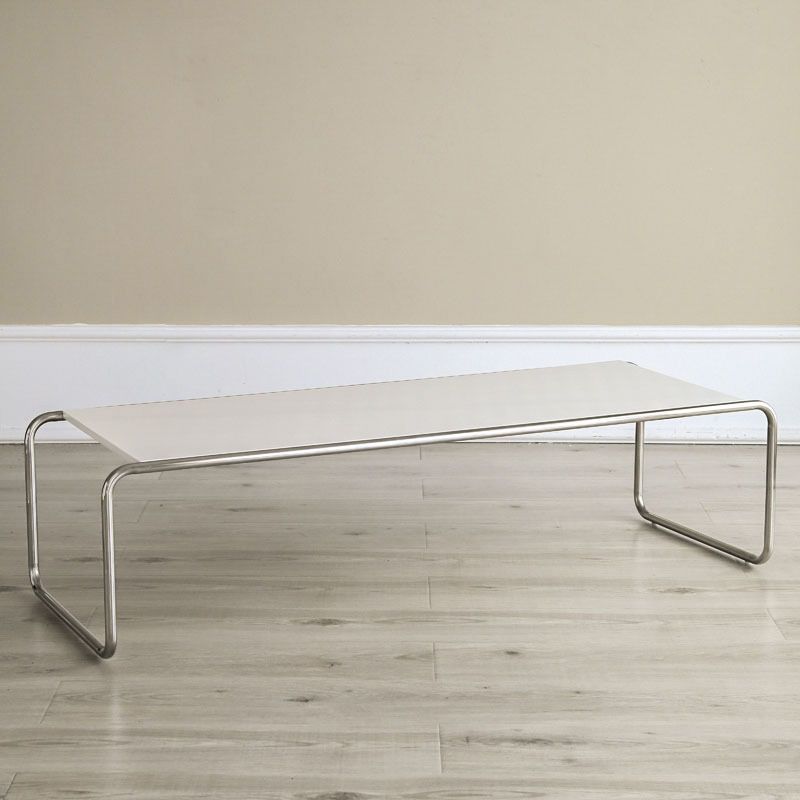Contemporary Coffee Table with Wooden Top and Steel Sled Base
