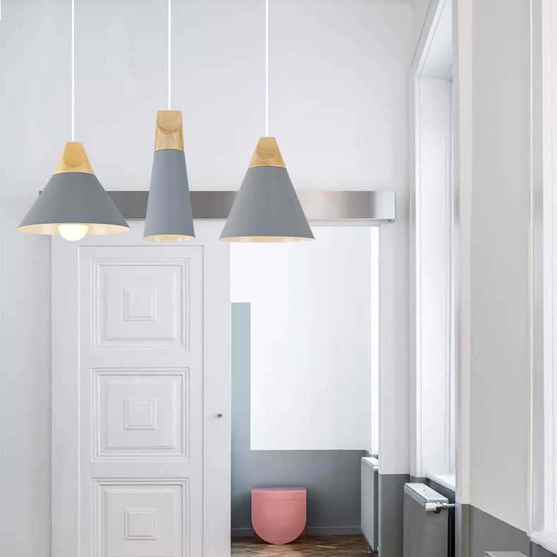 Single Head Coolie Pendant Light Modern Wood & Aluminum Black/Grey/Yellow/White Pendant Lamp for Bedroom