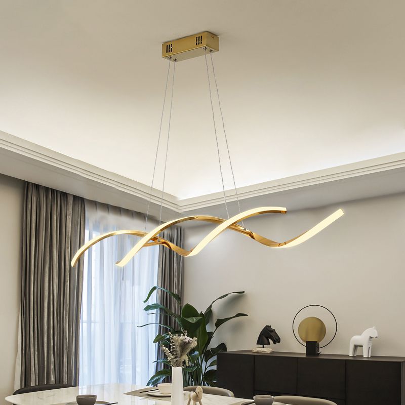 Wave Shaped Aluminum Hanging Light Minimalist Style LED Island Lighting with Adjustable Cord