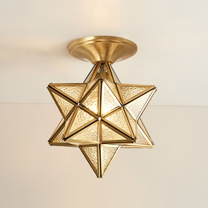 Lámpara de techo de latón y vidrio estilo colonial vintage, lámpara de techo con forma de estrella de cobre para pasillo
