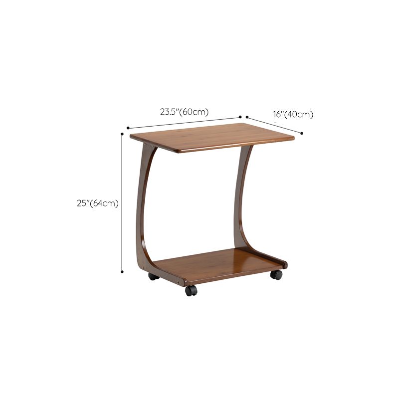 Modern Brown Side Table Rectangular C Table with Shelf for Living Room