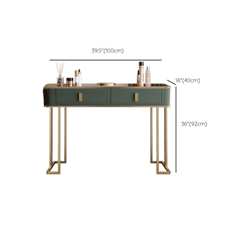 Glass Top Dressing Table Solid Wood Green Make-up Vanity with Drawers