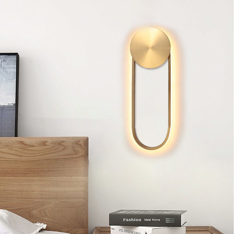 Brass Arc Shape Sconce Light Fixture Postmodern LED Metal Wall Mounted Lamp for Bedroom