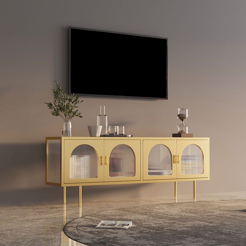 Industrial 4 Doors TV Media Stand Metal and Glass TV Console