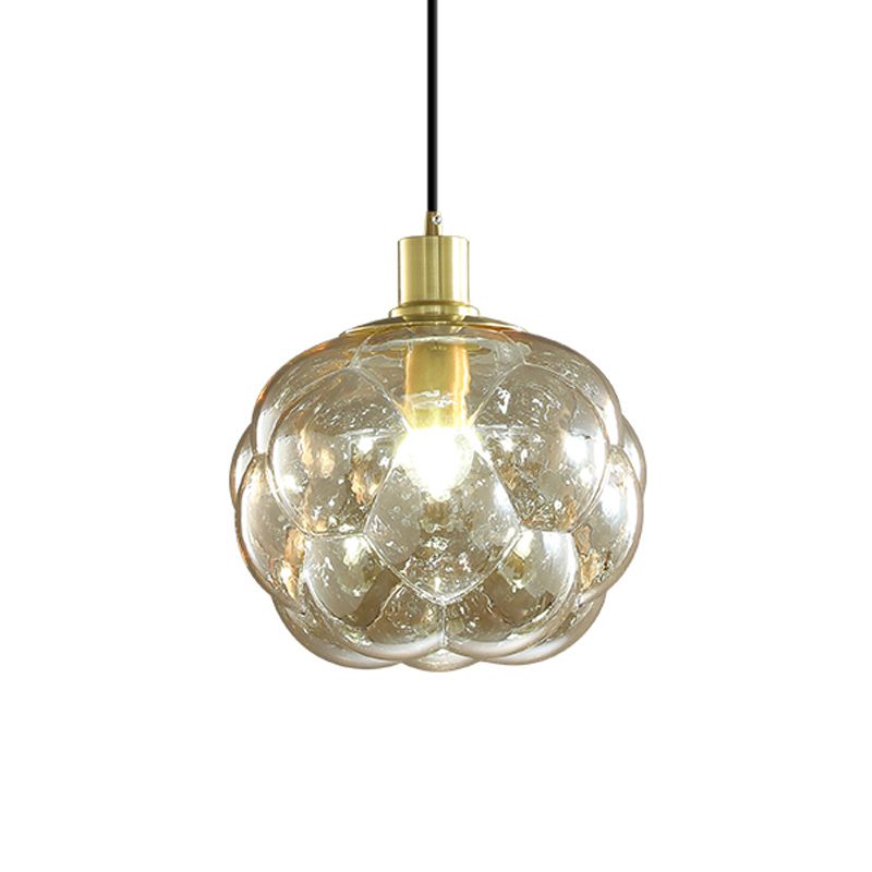 Simple Creative Swelling Globe Pendant Smoke Grey/Amber Glass Single Bedside Hanging Light Fixture