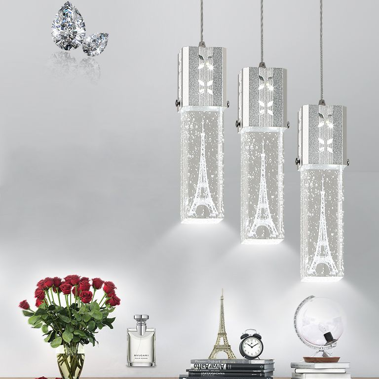 Etched Eiffel Tower Pendant Lamp Creative Minimalist Crystal Chrome Suspension Light