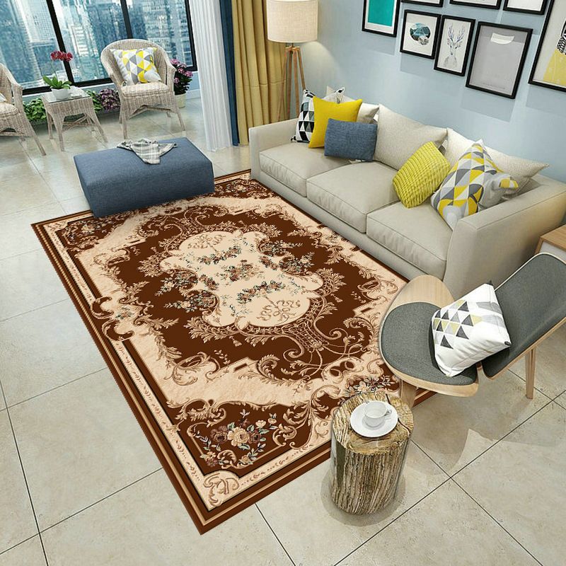 European Area Rug Medallion Print Carpet Polyester Stain Resistant Rug for Home Decor