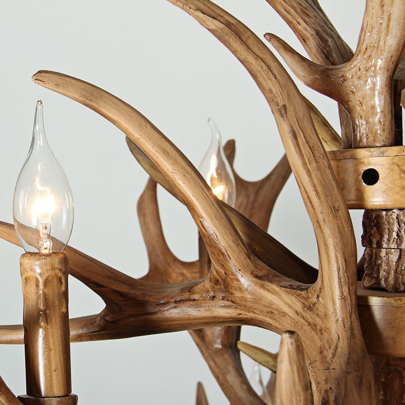 Rustic Deer Antler Ceiling Chandelier 8 Heads Resin Suspension Pendant Light in Brown for Restaurant