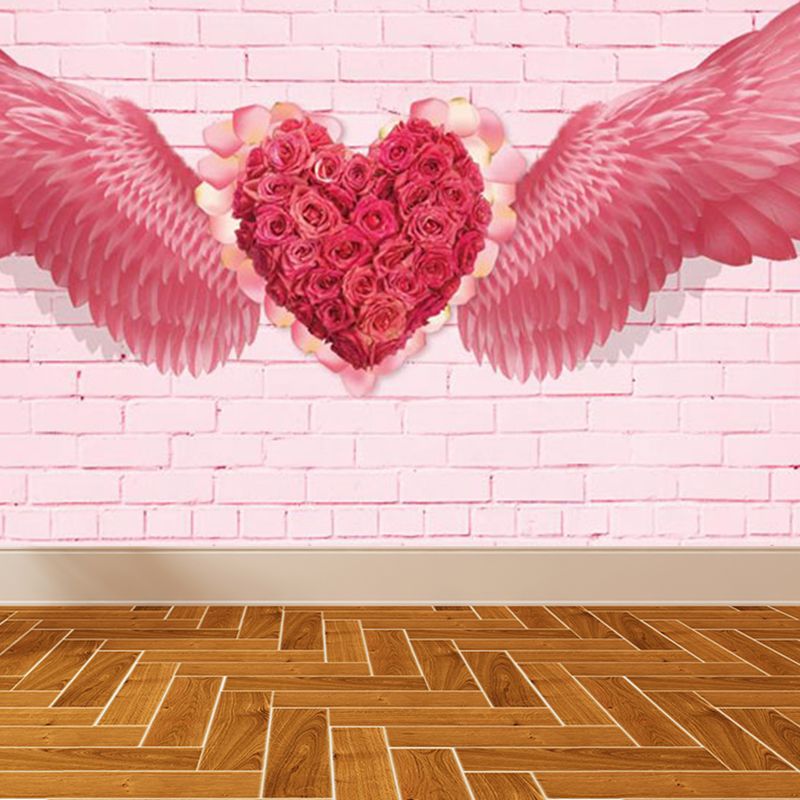 Pink Angel Wings Mural Decal Feather Trendy Waterproof Wall Covering for Girls Room