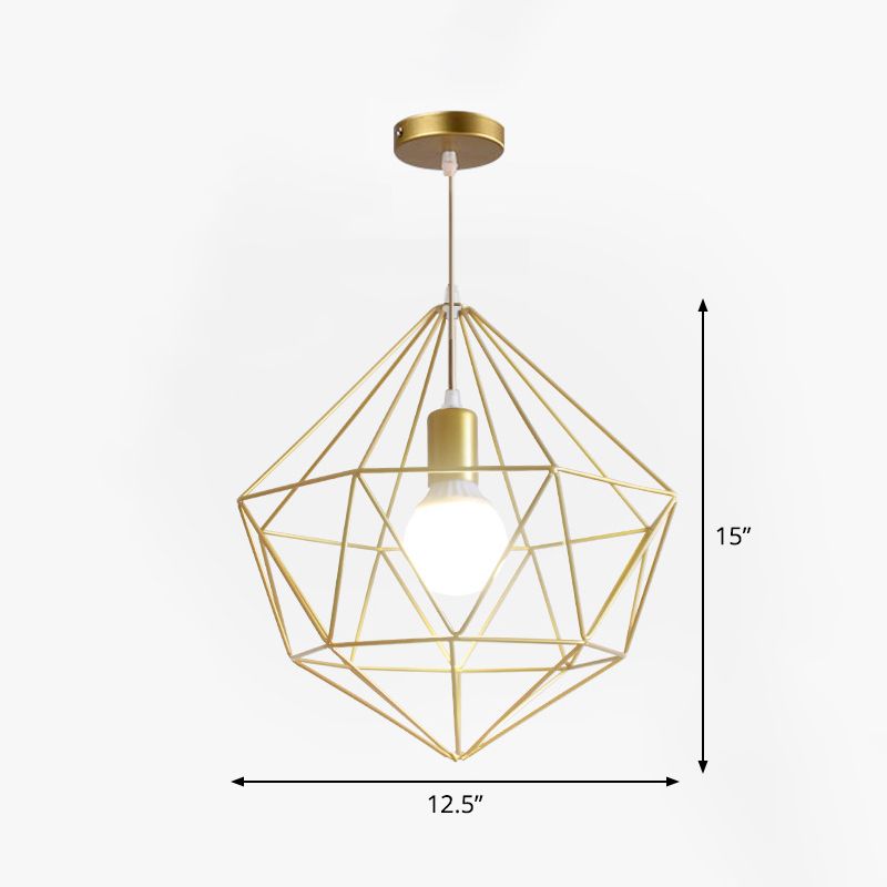 Metal Wire Cage Hanging Lamp Nordic Style Single Dining Room Ceiling Pendant Light in Gold