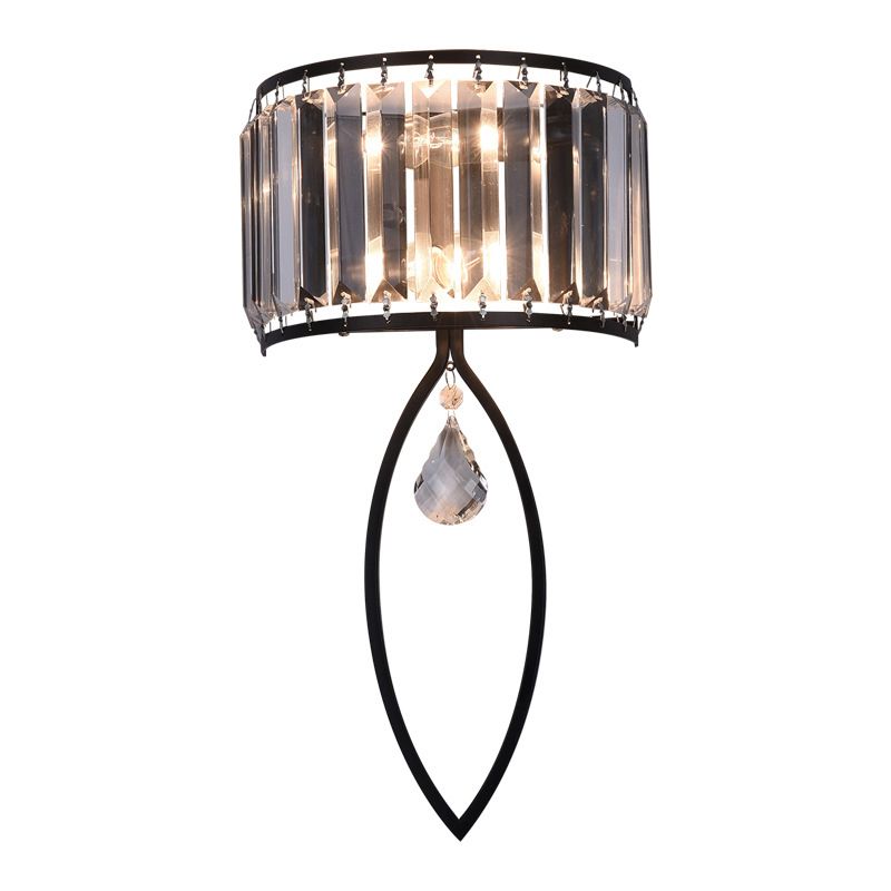 2 - Light Wall Light in Black / Gold Finish Iron and Crystal Wall Sconce