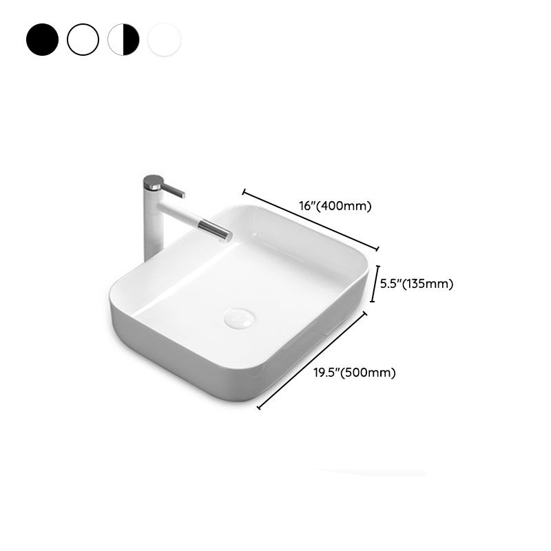 Modern Bathroom Sink Rectangular Porcelain Trough Sink with Pop-Up Drain