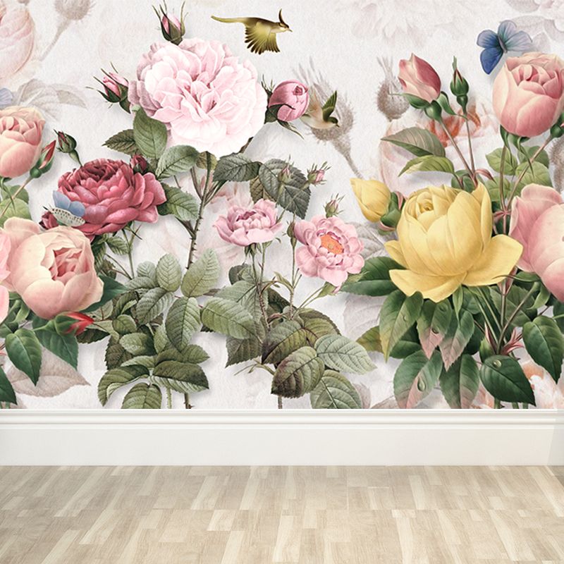 Big Bloom Peony Wallpaper Mural Modernism Beautiful Flower Wall Covering in Pink