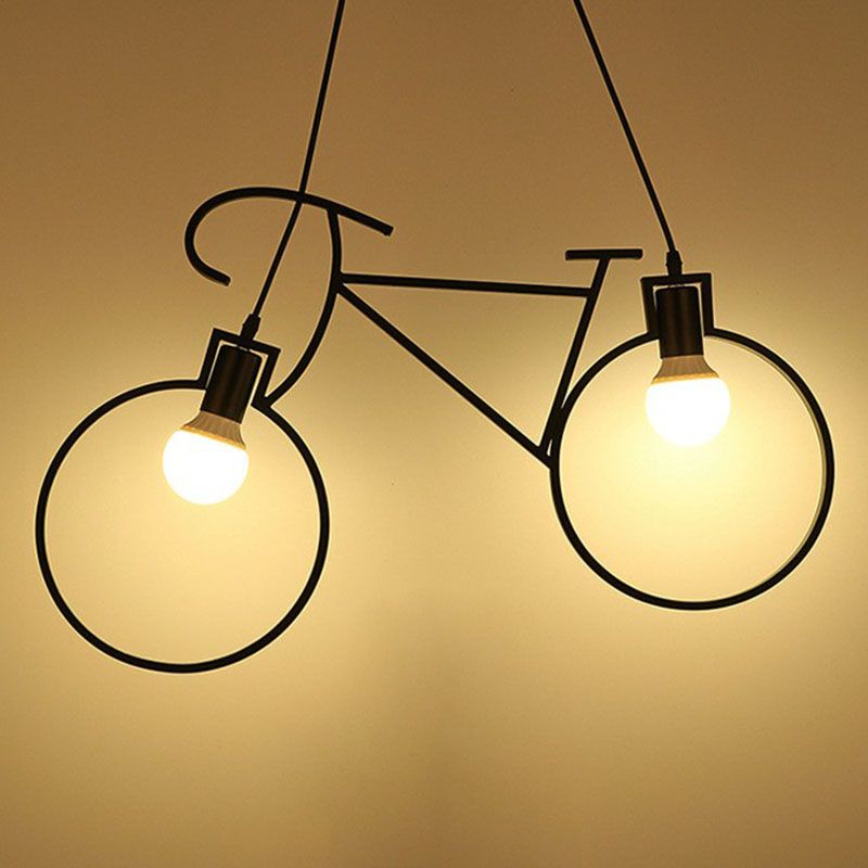 Bicycle Fer Chandelier Light Antique 2 Heads Restaurant Pendants Pending Lightture en noir