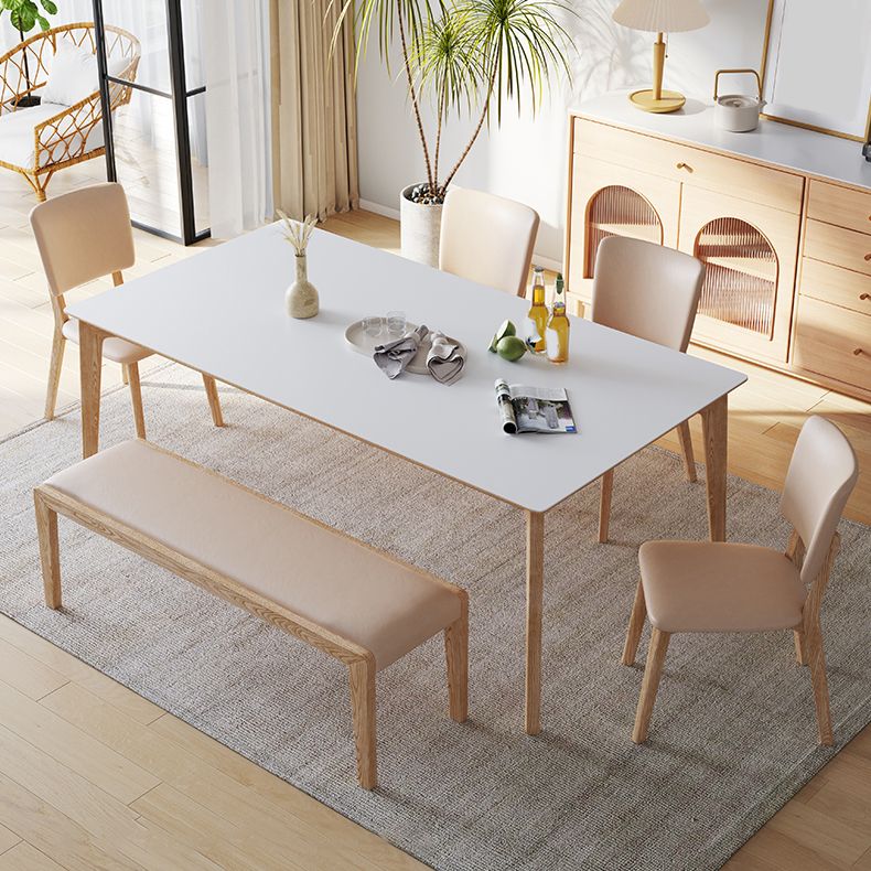 Contemporary Rectangular White Stone Dining Table with 4 Foot