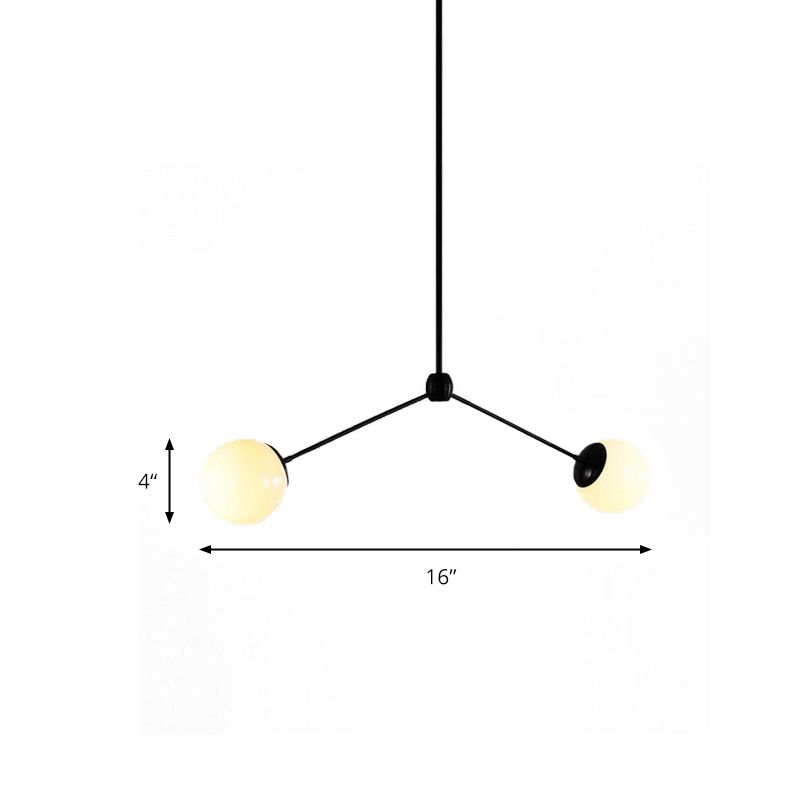 Branch Pendant Ceiling Light Nordic Style White Glass 2 Lights Black Hanging Light, 16"/23.5" W