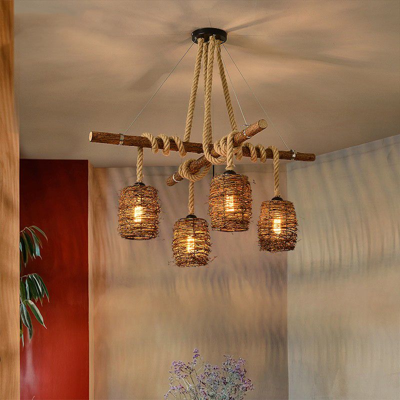 Industrial Style Cylinder Island Pendants Rope Pendant Lights for Dining Room
