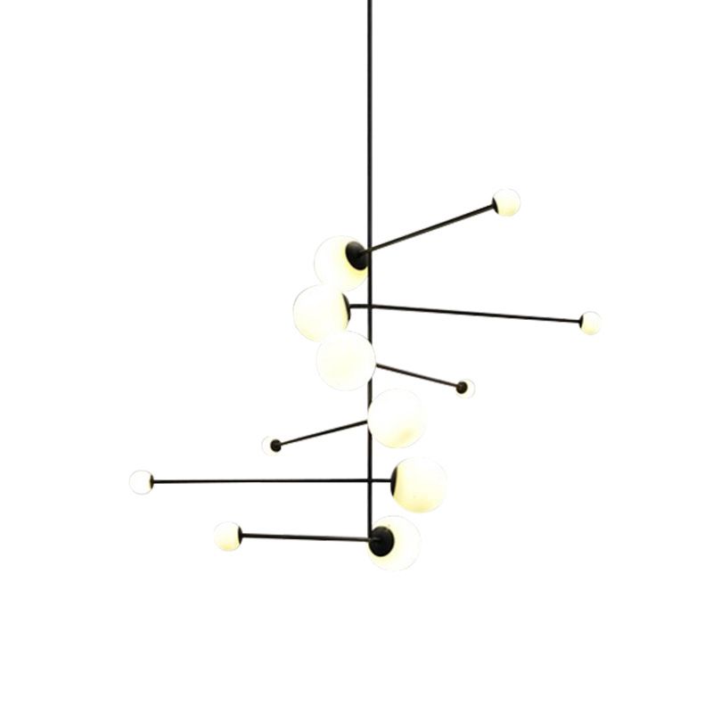 Spiral Linear Iron Chandelier Lighting Modernism 12 Lights Black Hanging Pendant for Restaurant