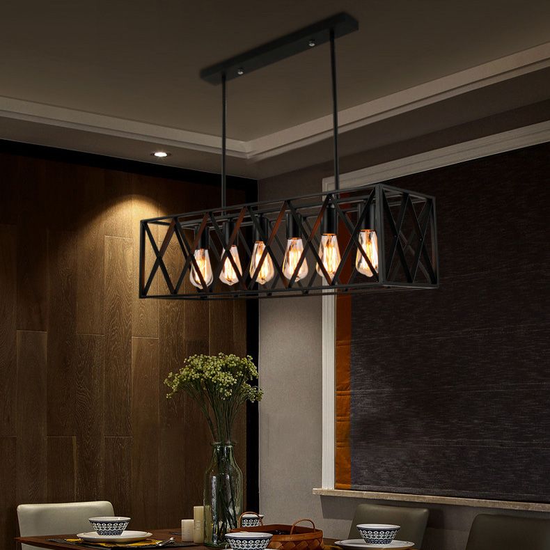 Rettangle Island Lampadella luci industriali di illuminazione del lampadario in metallo per tavolo da pranzo