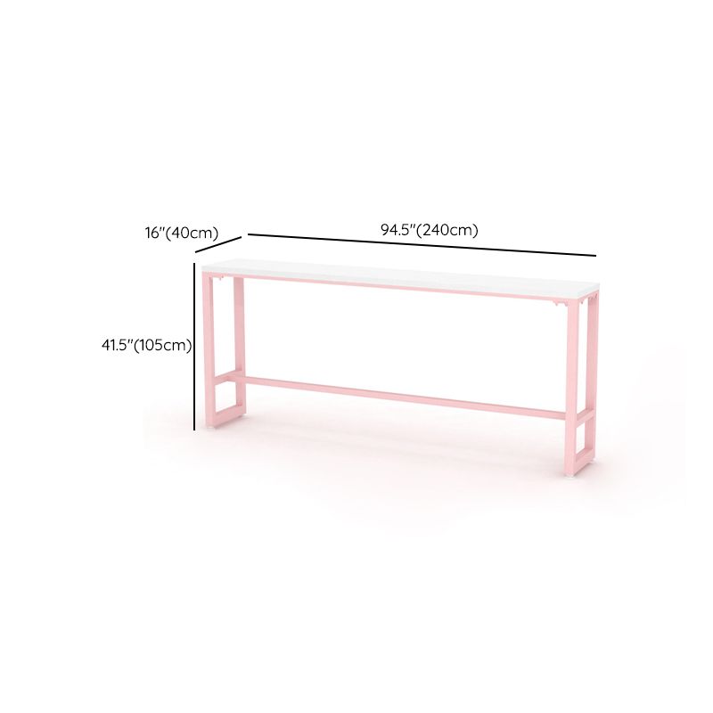 Glam Rectangle Bar Stool Table White Top Pub Table with Pink Base
