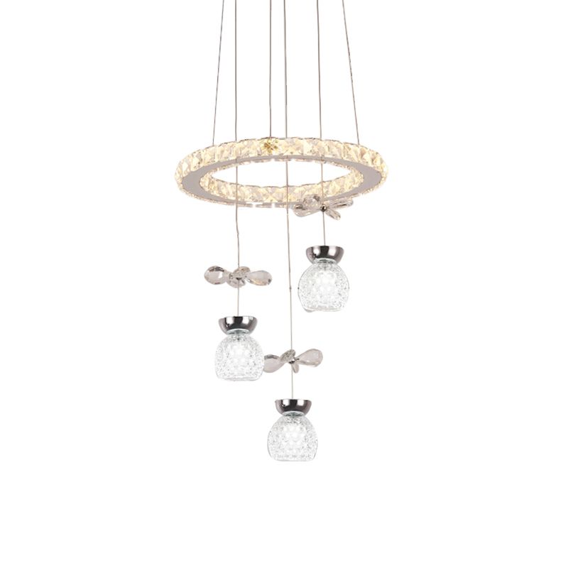 K9 Crystal Global Chandelier Lamp Modern 3/5 bollen plafondhanger met hoepelontwerp in Chrome