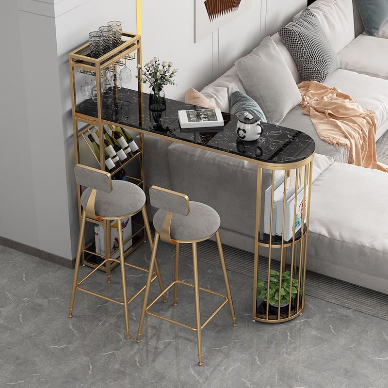 Glam Round Dining Stools Metal Low Back Bar Stools with Footrest