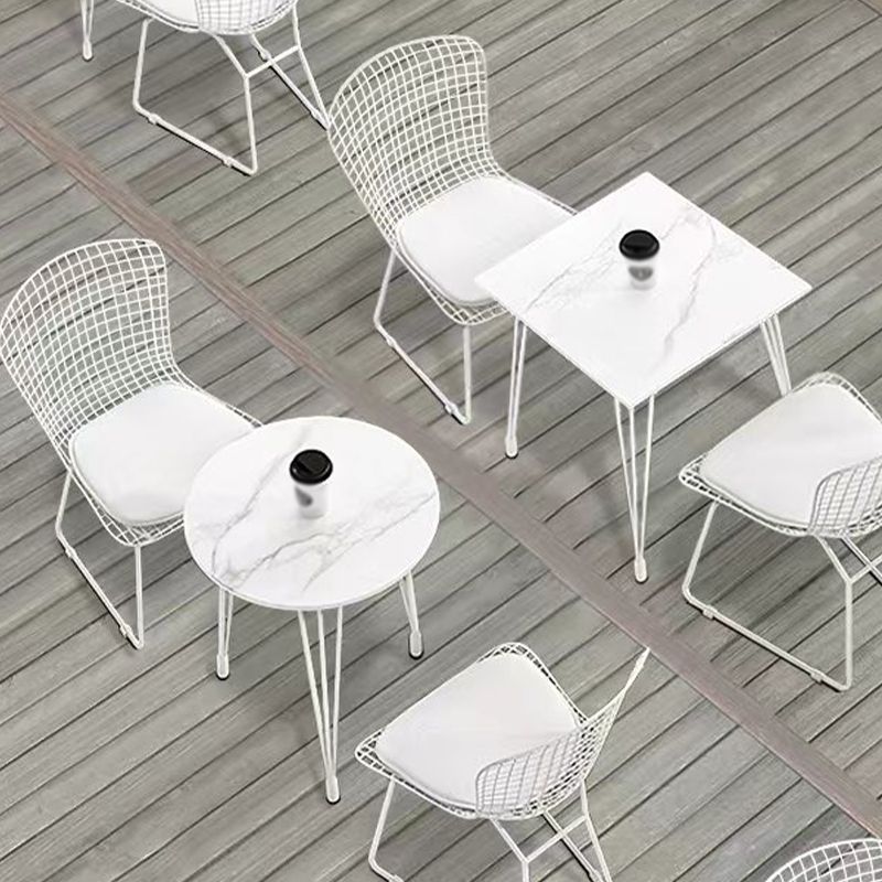 Outdoor Tripod Dining Table Modern Stone Top Metal Base Dinner Table